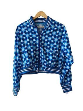 FP Movement Womens Tennis Jacket S Blue Floral Indigo Cropped Bomber Courtcore